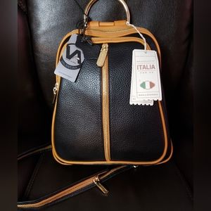 Valentina Black Pebbled Leather Backpack Sling Convertible Bag NEW WITH TAGS